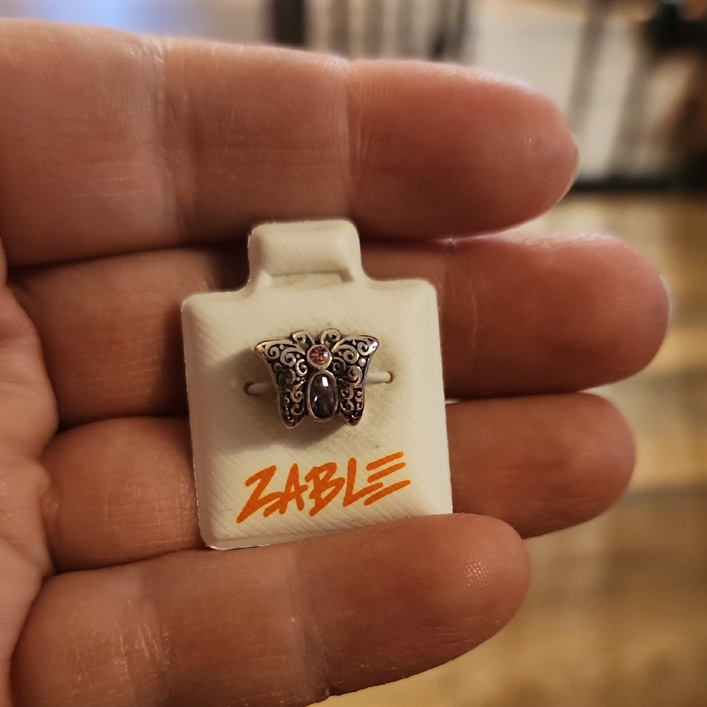 Zable Silver Butterfly Ring with Purple Stone - Picture 1 of 3